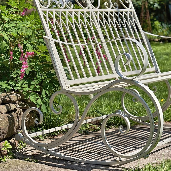 Zaer Ltd. Outdoor Metal Rocking Bench (Bench, Antique White)