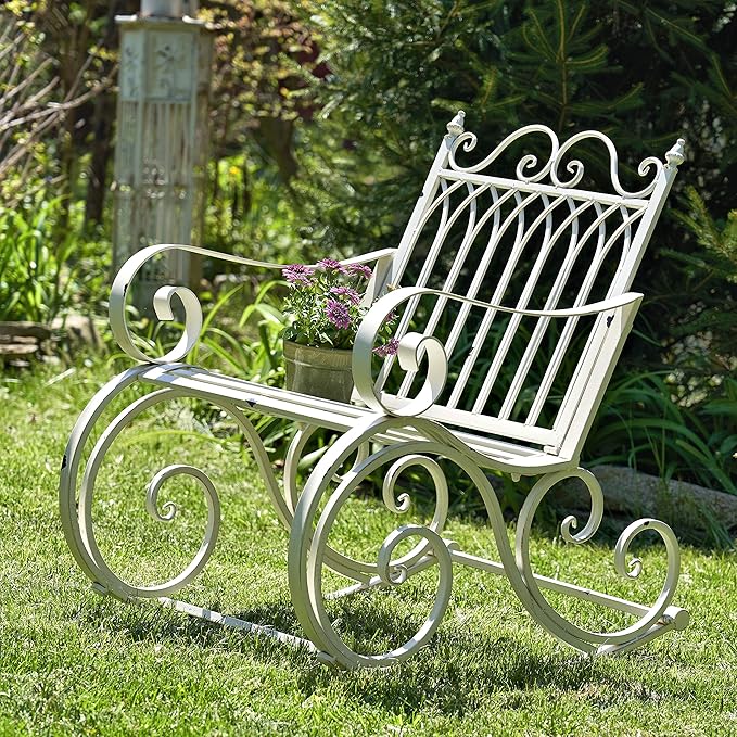 Zaer Ltd. Outdoor Metal Rocking Arm Chair (Arm Chair, Antique White)