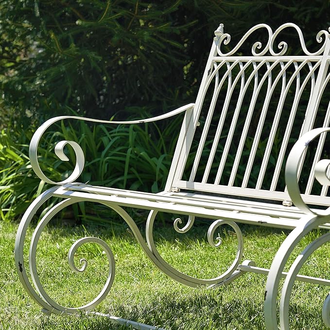 Zaer Ltd. Outdoor Metal Rocking Bench (Bench, Antique White)