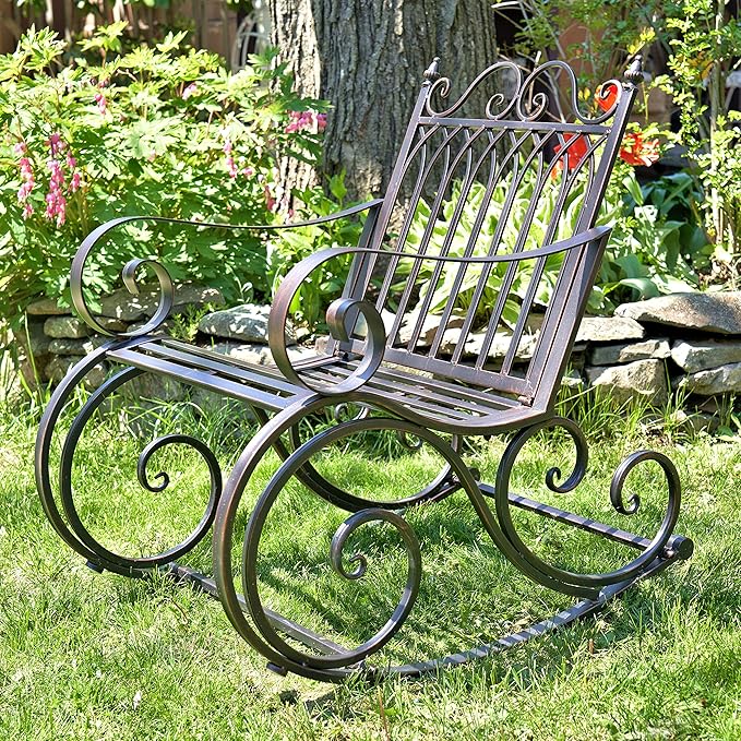 Zaer Ltd. Outdoor Metal Rocking Arm Chair (Arm Chair, Bronze)