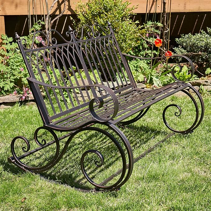 Zaer Ltd. Outdoor Metal Rocking Bench (Bench, Bronze)