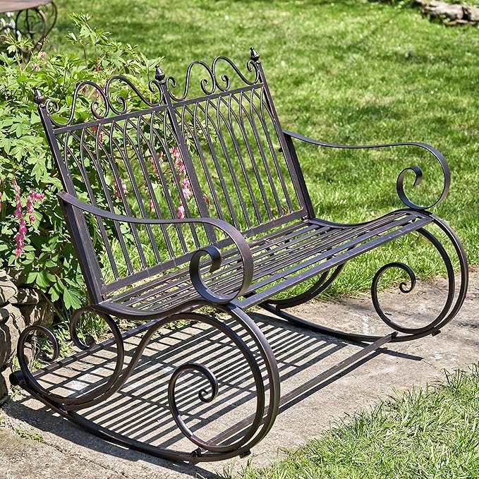 Zaer Ltd. Outdoor Metal Rocking Bench (Bench, Bronze)