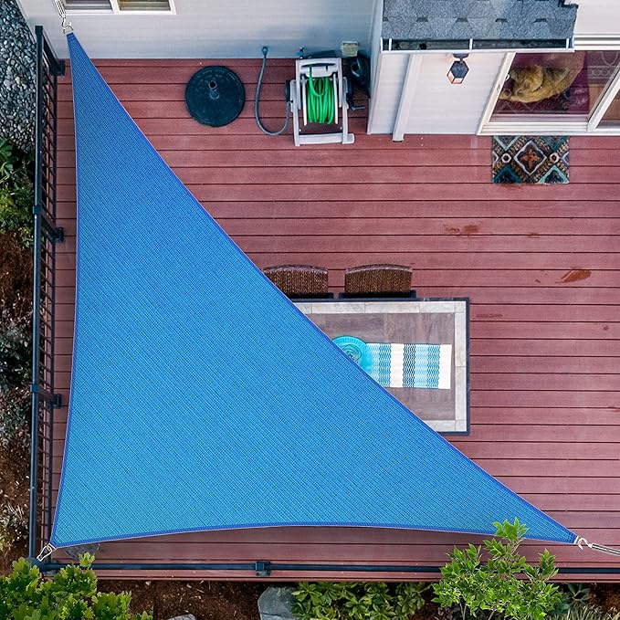 ShadeMart 22' x 22' x 31.1' Blue Sun Shade Sail UPF50 Right Triangle smTAPT08 Canopy Fabric Cloth Screen, Water Air Permeable & UV Resistant, Heavy Duty (We Customize Size)