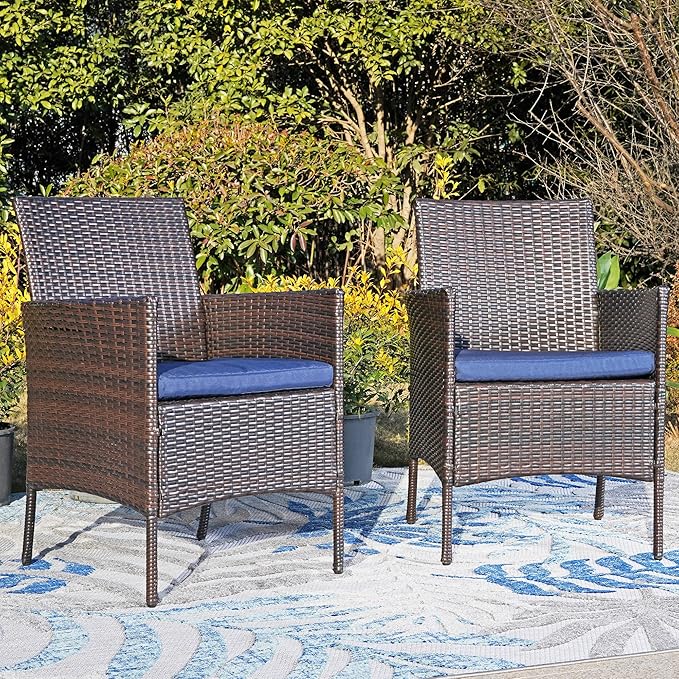 Sophia & William Wicker Patio Chairs Set of 8, 8 Pcs All-Weather Rattan Outdoor Dining Chairs with Seat Cushions