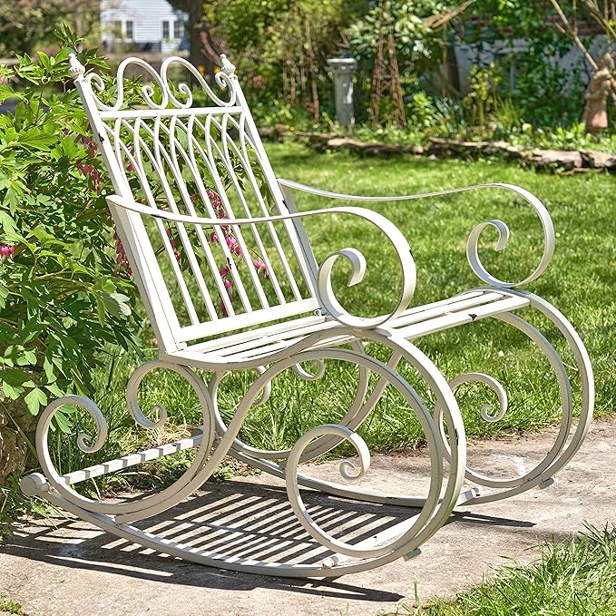 Zaer Ltd. Outdoor Metal Rocking Arm Chair (Arm Chair, Antique White)
