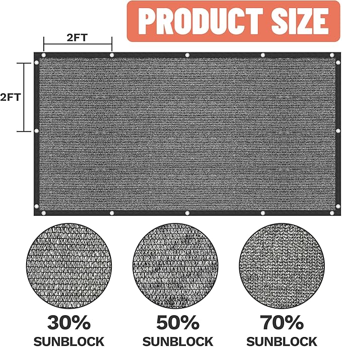 Amgo 50% Black Shade Cloth, 8FT x 16FT Mesh Tarp, Black Sun Shade Netting with HDPE Material and Heavy Duty Grommets Shade for Greenhouse, Garden, Patio Plants, Pergola (We Make Custom Size)