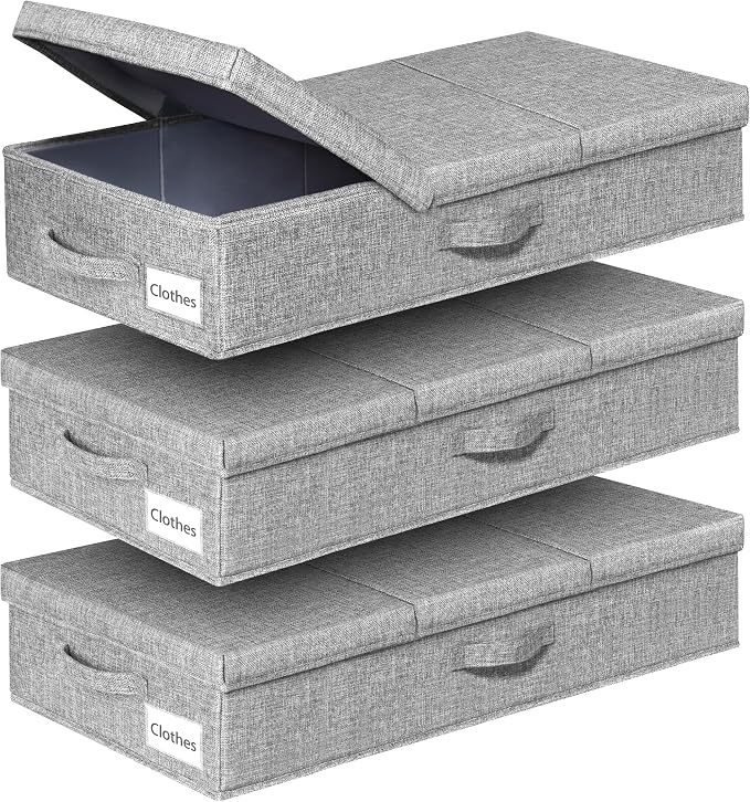 punemi 6 in Tall Under Bed Storage Containers with Firm Sides, 3Pack, Grey