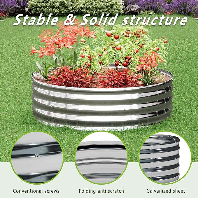 DIIYIV 2PCS 3x3x1FT Galvanized Raised Garden Bed Kit,Vegetable Boxes-Round Metal Flower Box,Large Planter Raised Beds Outdoor Garden for Planting,Fruit,Herb-Silver