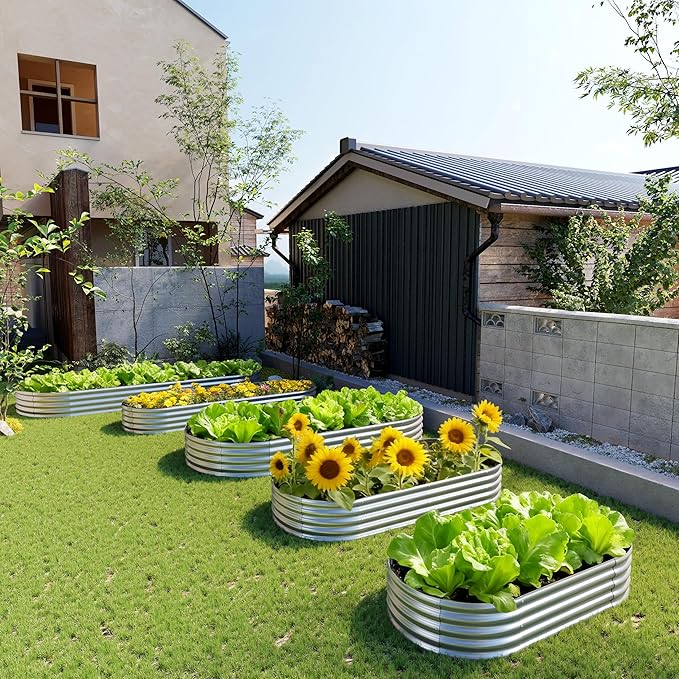 12x1.5x1FT Galvanized Raised Garden Bed Kit,Vegetable Boxes-Oval Metal Flower Box,Large Planter Raised Beds Outdoor Garden for Planting,Fruit,Herb-Silver