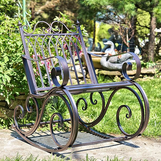 Zaer Ltd. Outdoor Metal Rocking Arm Chair (Arm Chair, Bronze)