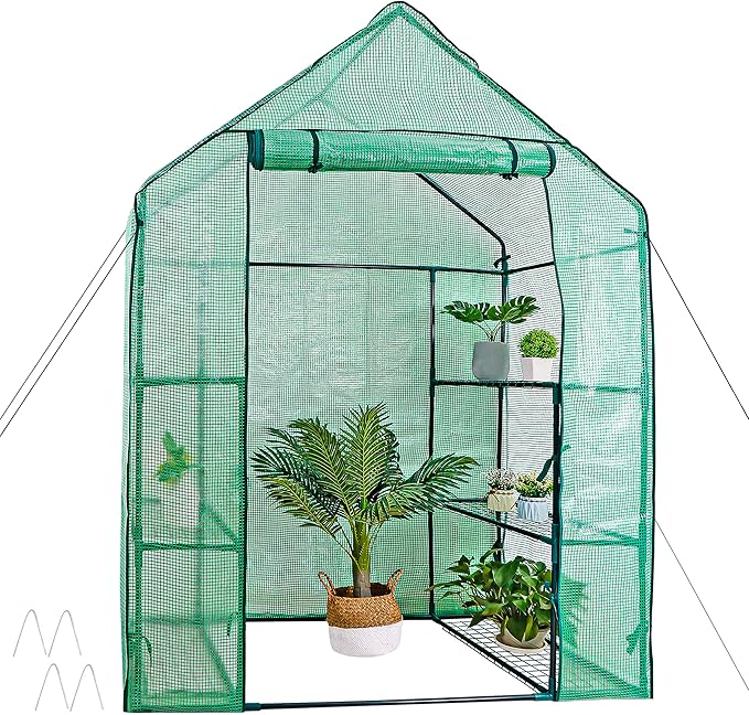 HomGarden Mini Walk-in Greenhouse 3 Tiers 6 Shelves PE Fabric Cover w/Roll-up Zipper Door for Flower and Plant