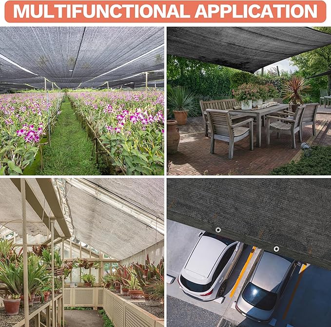 Amgo 50% Black Shade Cloth, 8FT x 16FT Mesh Tarp, Black Sun Shade Netting with HDPE Material and Heavy Duty Grommets Shade for Greenhouse, Garden, Patio Plants, Pergola (We Make Custom Size)