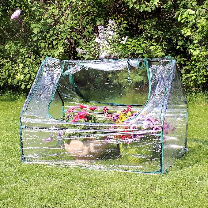 Sunnydaze Outdoor Portable Mini Greenhouse Tent with 2 Zippered Side Doors and Iron Tube Frame - Clear - 4' x 3'