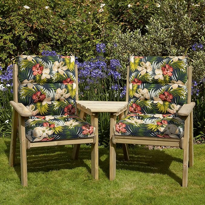Magpie Fabrics Indoor Outdoor Tufted High Back Chair Cushion Set of 2, Waterproof All-Weather Deep Seating Rocking Chair Patio Chaise Lounge Sun Lounger Chair Cushions(Midnight Blue Floral)