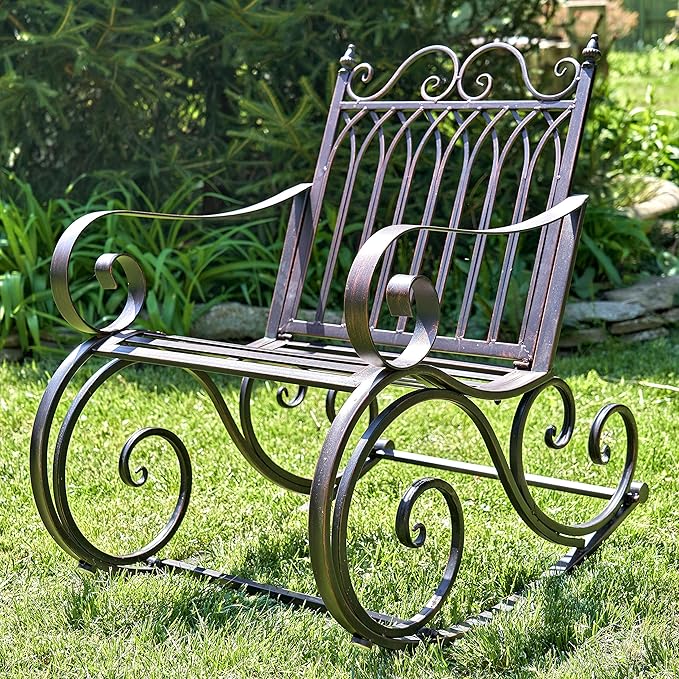 Zaer Ltd. Outdoor Metal Rocking Arm Chair (Arm Chair, Bronze)