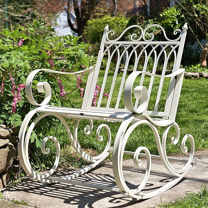 Zaer Ltd. Outdoor Metal Rocking Arm Chair (Arm Chair, Antique White)