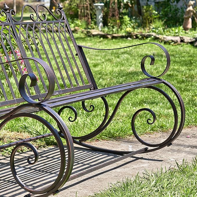 Zaer Ltd. Outdoor Metal Rocking Bench (Bench, Bronze)
