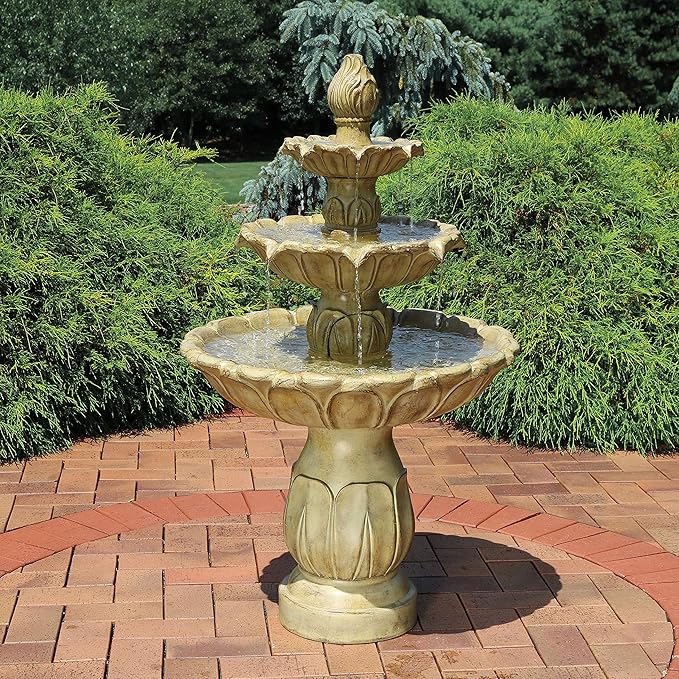 Sunnydaze Classic Tulip 46" Tiered Outdoor Water Fountain - 3-Tiered Outdoor Fountain for Garden, Patio, or Backyard - Garden Stone