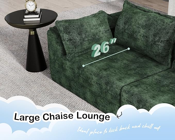 Hobestluk 87" Cloud Modular Sectional Sofa, 2-Seater, No Assembly, Green