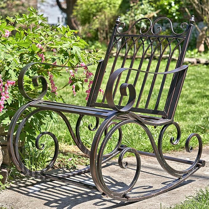 Zaer Ltd. Outdoor Metal Rocking Arm Chair (Arm Chair, Bronze)