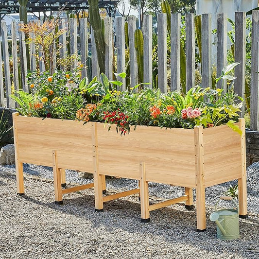 AMERLIFE 7x2 Ft Raised Garden Bed, 16 Inch Depth Featuring Legs, Drainage Holes, Ideal for Deep Rooted Vegetables, Flowers, Herbs, Elevated Wood Planter Box for Balcony, Patio, Backyard, Easy Assembly