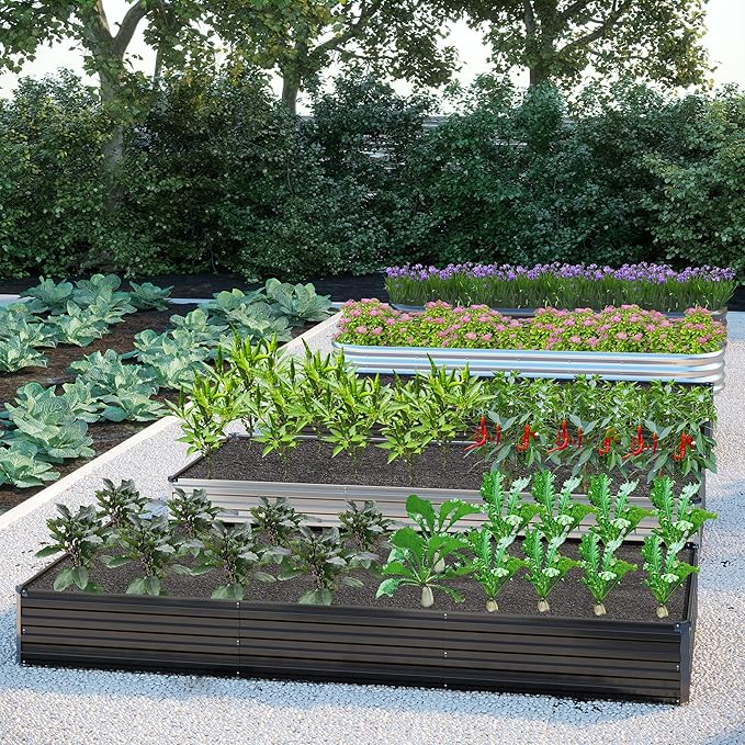 DIIYIV 2PCS 8x4x1FT Galvanized Raised Garden Bed Kit,Vegetable Boxes-Rectangle Metal Flower Box,Large Planter Raised Beds Outdoor Garden for Planting,Fruit,Herb-Black