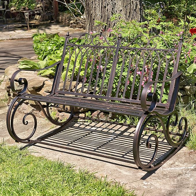 Zaer Ltd. Outdoor Metal Rocking Bench (Bench, Bronze)