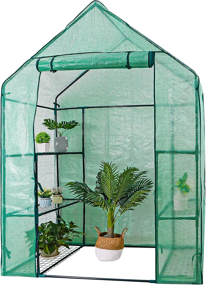 HomGarden Mini Walk-in Greenhouse 3 Tiers 6 Shelves PE Fabric Cover w/Roll-up Zipper Door for Flower and Plant