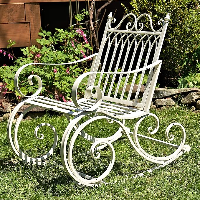 Zaer Ltd. Outdoor Metal Rocking Arm Chair (Arm Chair, Antique White)