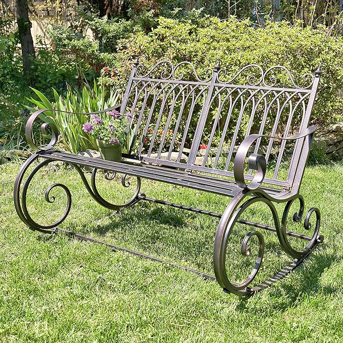 Zaer Ltd. Outdoor Metal Rocking Bench (Bench, Bronze)